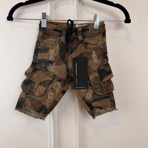 FWRD Denim Kids Green Camo Distressed Cargo Shorts Noir Fit Size 2 NWT